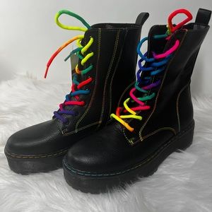 Rainbow lace/trim Combat boots